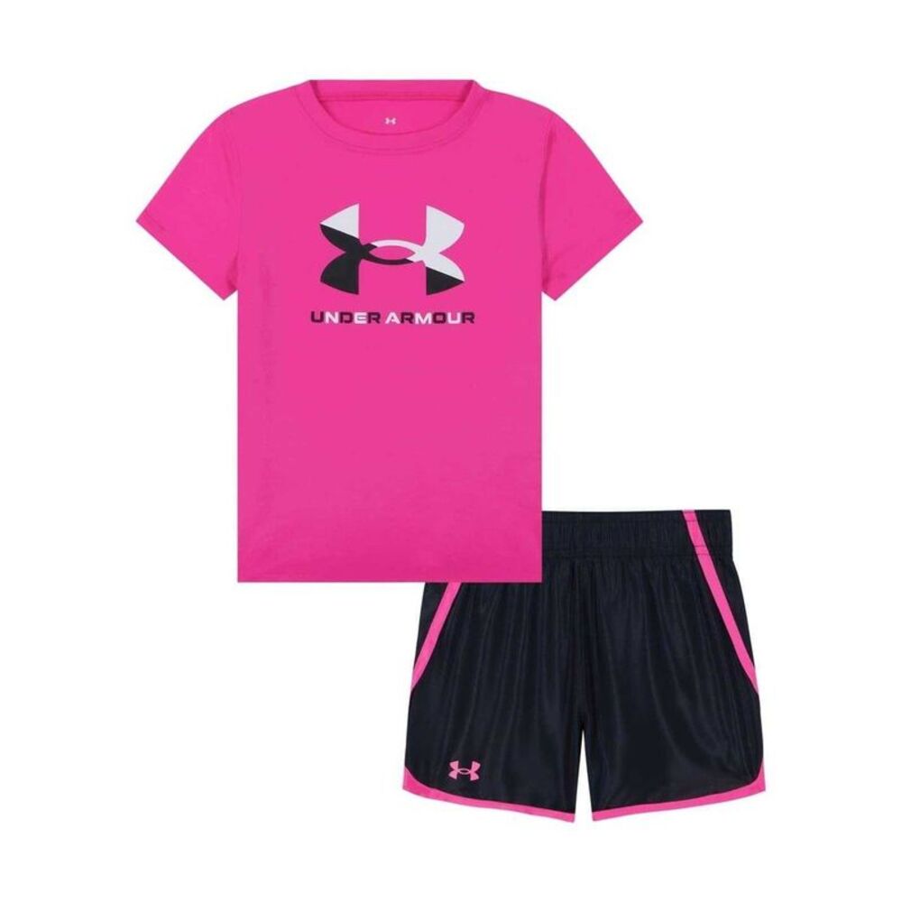 Under Armour Girls Polyester Blend T-Shirt & Shorts Set / Pink